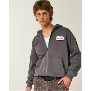 Hollister Boxy Gray Orale Red Bull Racing Graphic Full Zip Hoodie, Mens Large